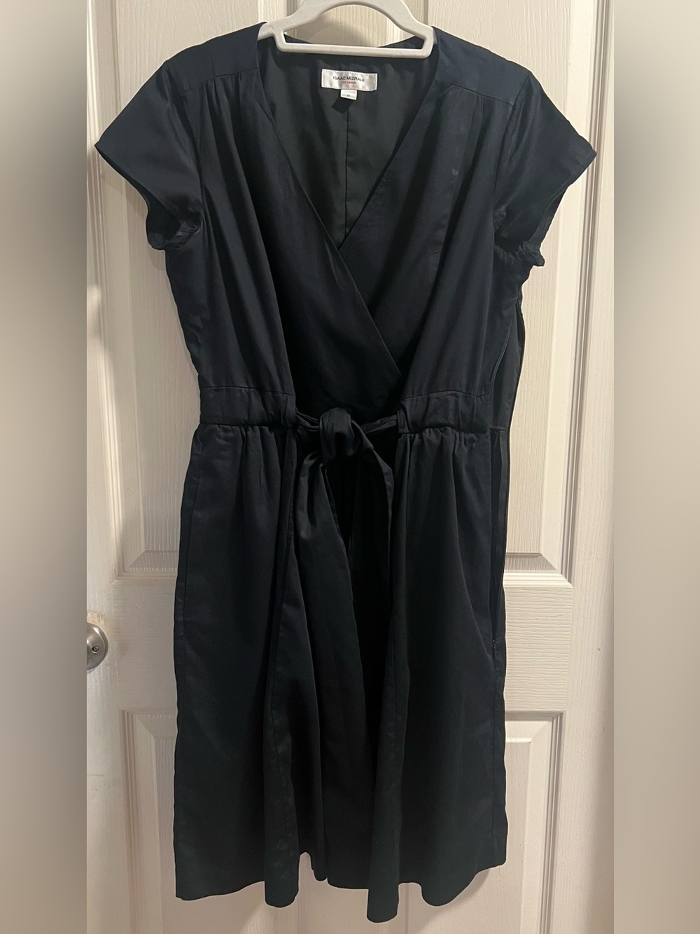 Classic Black Wrap-Style Women's Dress with Pockets